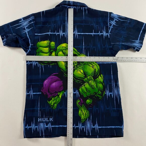 Vintage Incredible Hulk Shirt Boy's XL Mens Small All Over Print Button Up - Picture 7 of 10